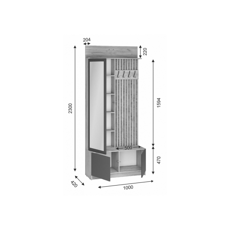 Готовая прихожая Молд 1000 дуб крафт золотой / серый графит