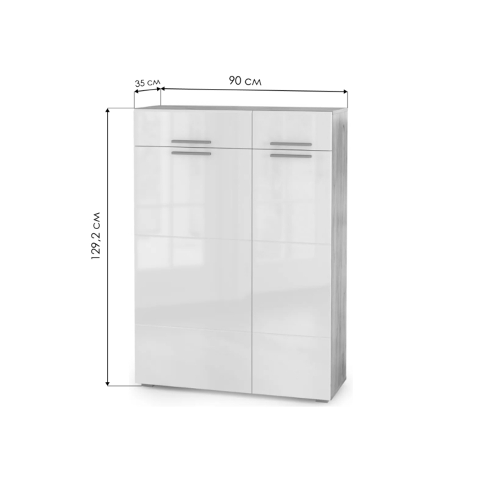 Комод Лайн 13.121 дуб серый craft K 002 PW / белый глянец пвх