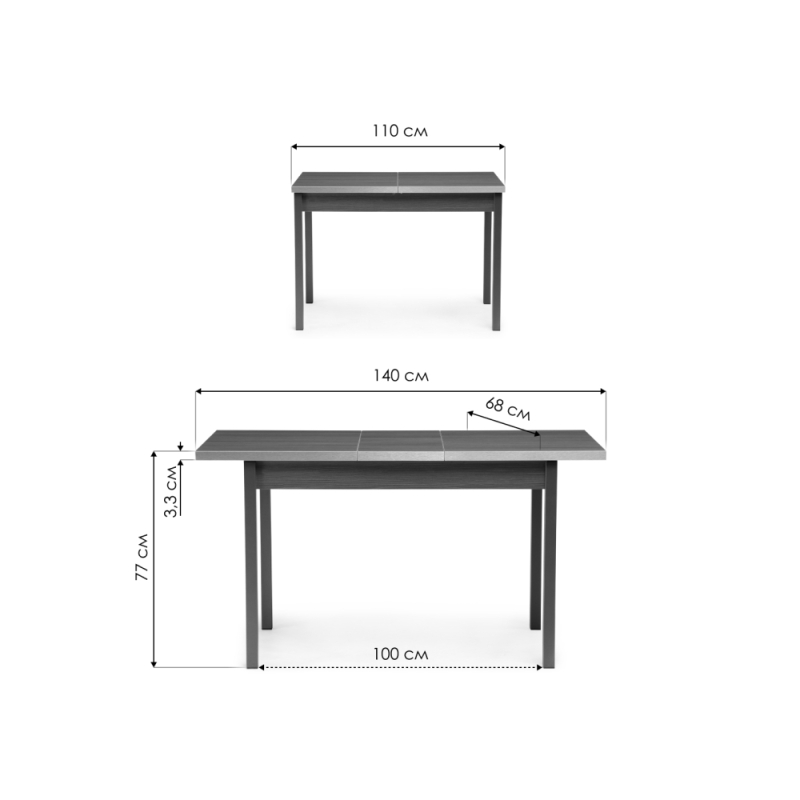 Стол Аделиция 110(140)х68х77 файн-лайн / графит