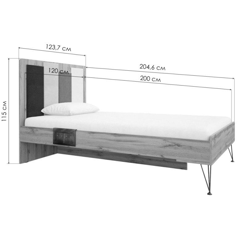 Полутораспальная кровать Нобира 120х200 дуб ирландский
