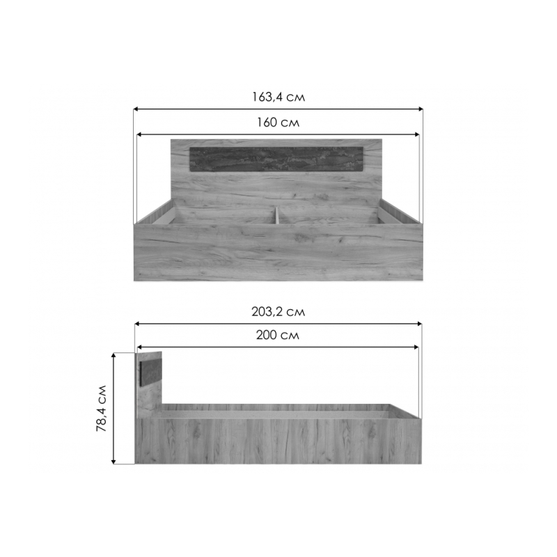 Двуспальная кровать Taika 160х200 дуб золотой / камень темный
