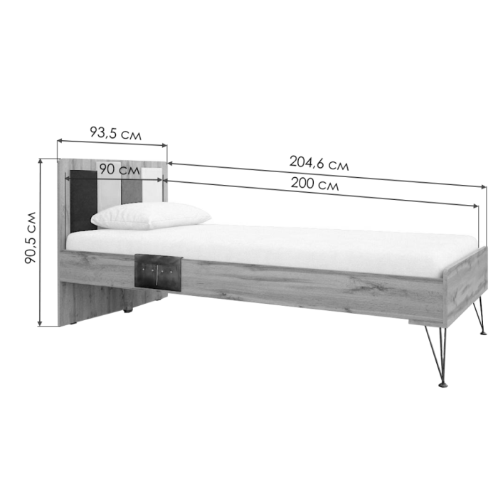 Односпальная кровать Нобира 90х200 дуб ирландский