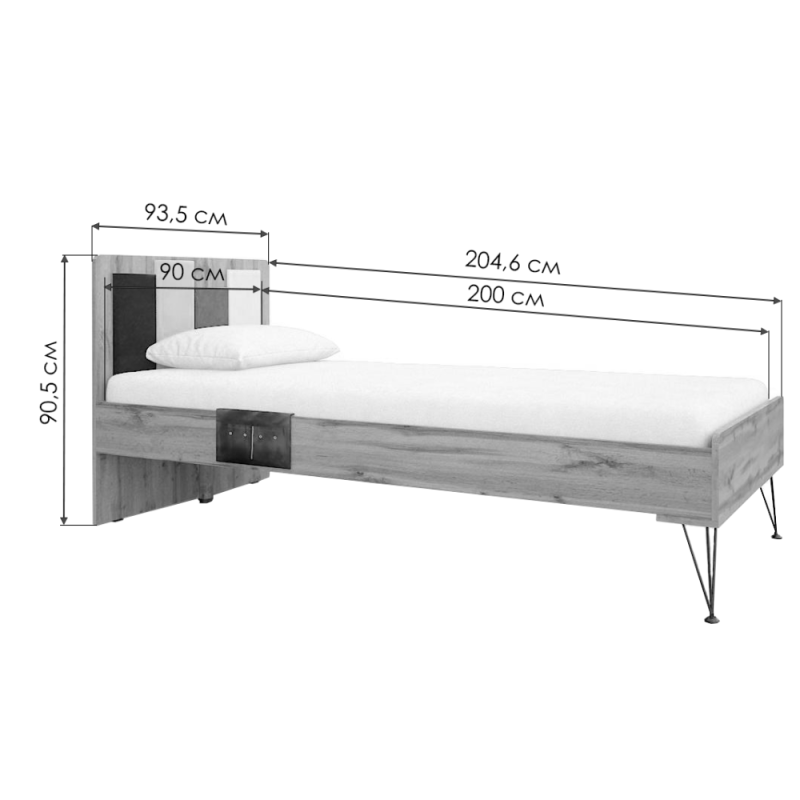 Односпальная кровать Нобира 90х200 дуб ирландский