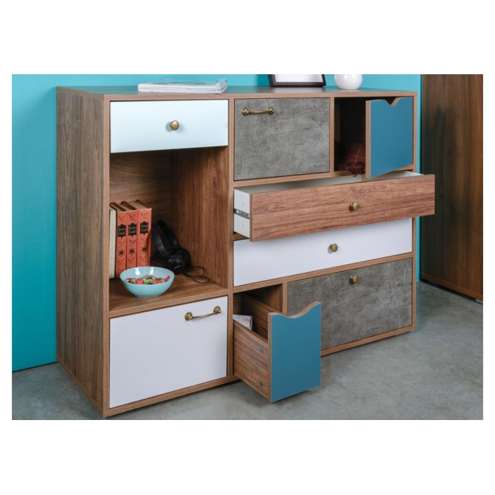 Комод Вайс 10.104 морское дерево винтаж К 015PW / камень темный / бензин 0244 SU / белый премиум