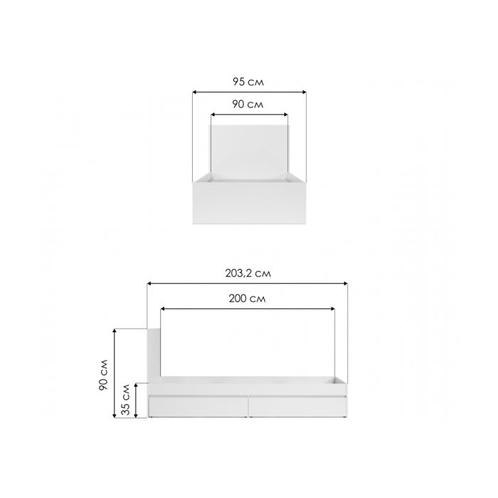 Односпальная кровать Мадера 90х200 белый