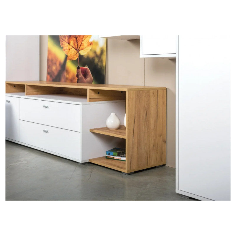 ТВ-тумба Бэль 10.92 белый премиум / дуб золотой craft