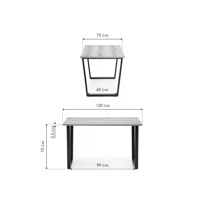 Стол Лота Лофт 120х74х75 25 мм дуб вотан / матовый черный