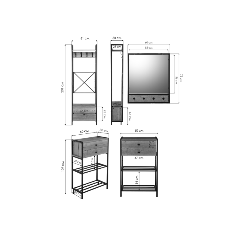 Модульная прихожая Лофт дуб велингтон / черный матовый