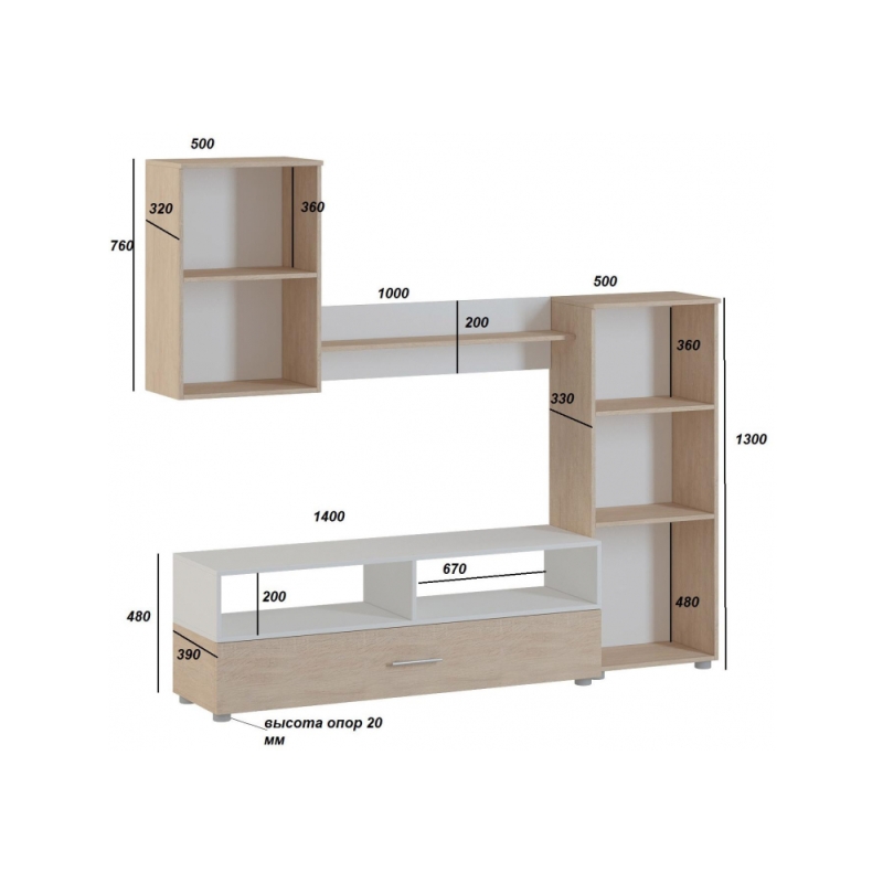 Готовая гостиная Алваро дуб сонома / белая