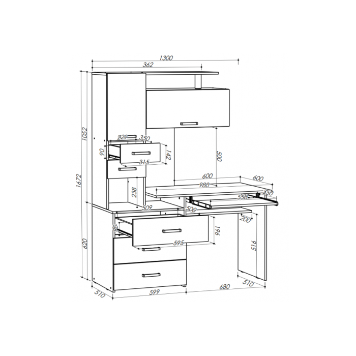Стол компьютерный Джаз-17 правый 130х60х166,8 венге / дуб молочный