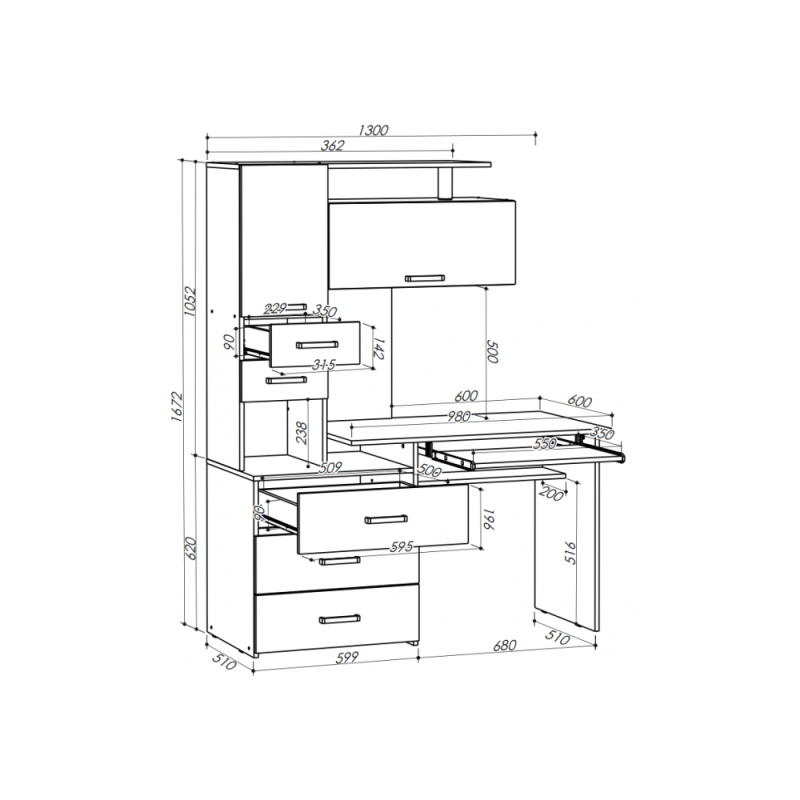 Стол компьютерный Джаз-17 правый 130х60х166,8 венге / дуб молочный