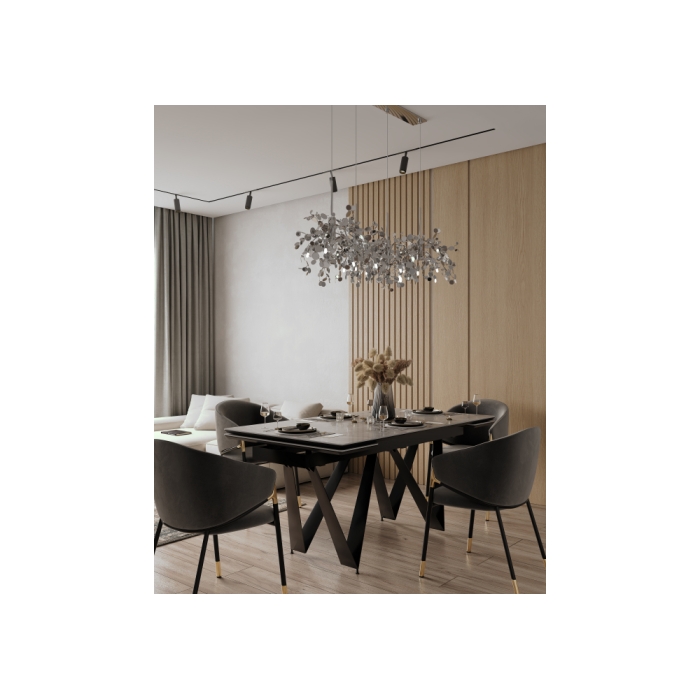 Керамический стол Марвин 160(220)х90х76 серый глянец / черный