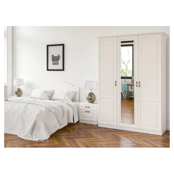 Шкаф Ливерпуль с зеркалом белый / ясень ваниль