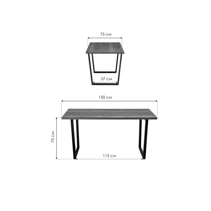 Стол Эльпатия 150х75х75 дуб велингтон / черный матовый
