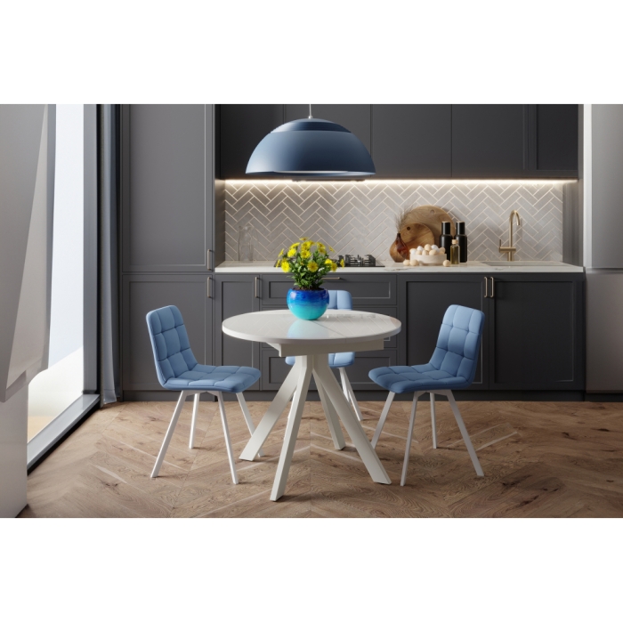 Стеклянный стол Ален 90(120)х90х75 белый