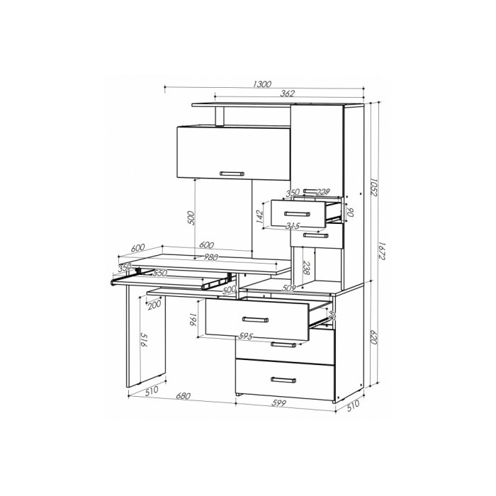 Стол компьютерный Джаз-17 левый 130х60х166,8 венге / дуб молочный