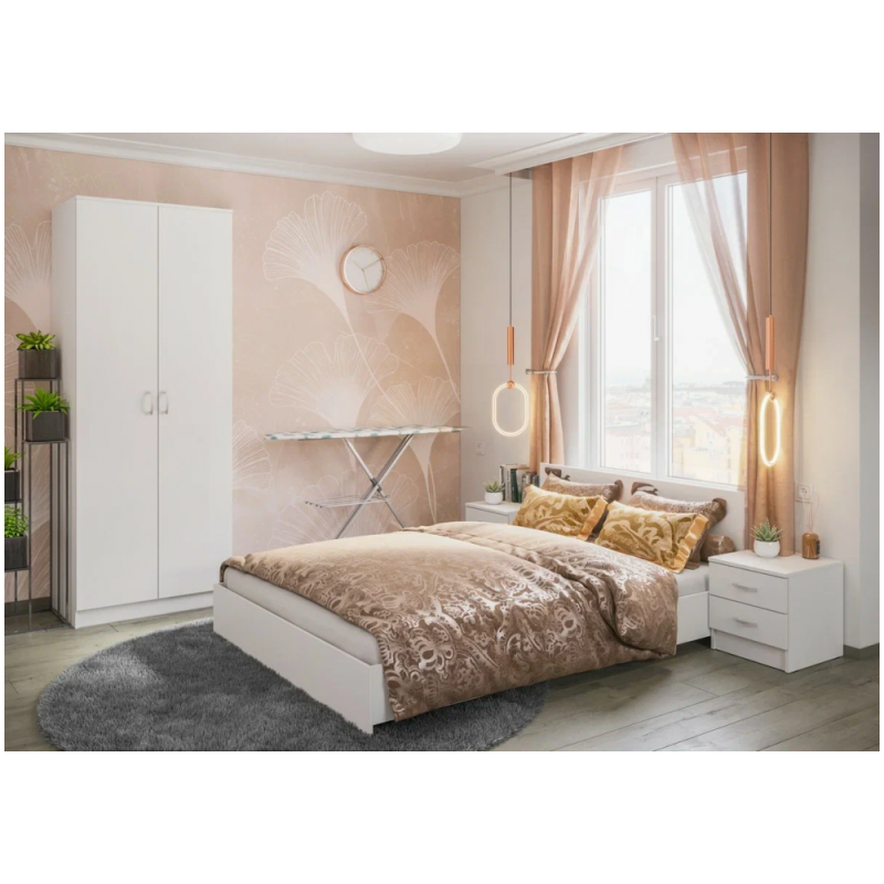 Двуспальная кровать Адайн 160х200 белое дерево / белое дерево