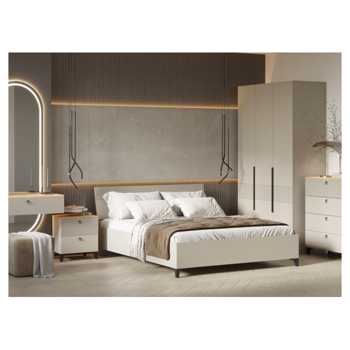 Прикроватная тумба Ника ПВШ бежевый мат-05 / кашемир / дуб делано