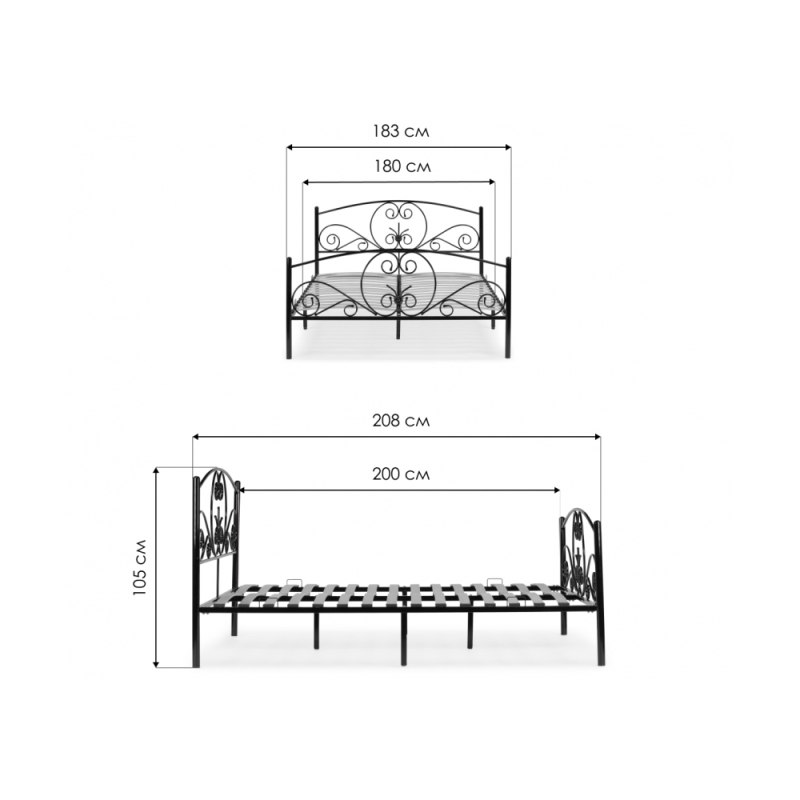 Двуспальная кровать Нерика 180х200 черная