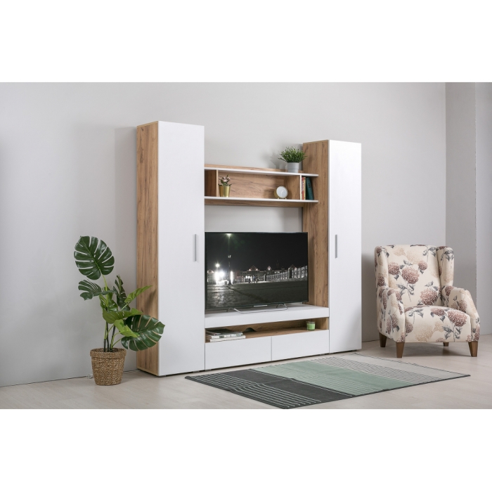 Шкаф-пенал Альба дуб золотой (craft) / белый премиум