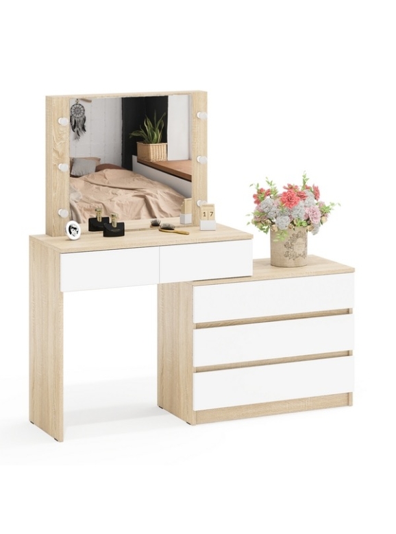 Стол косметический с подсветкой 110, цвет дуб сонома/белый, угловой