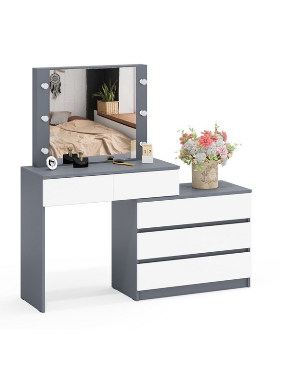 Стол косметический с подсветкой 110, цвет графит/белый, угловой