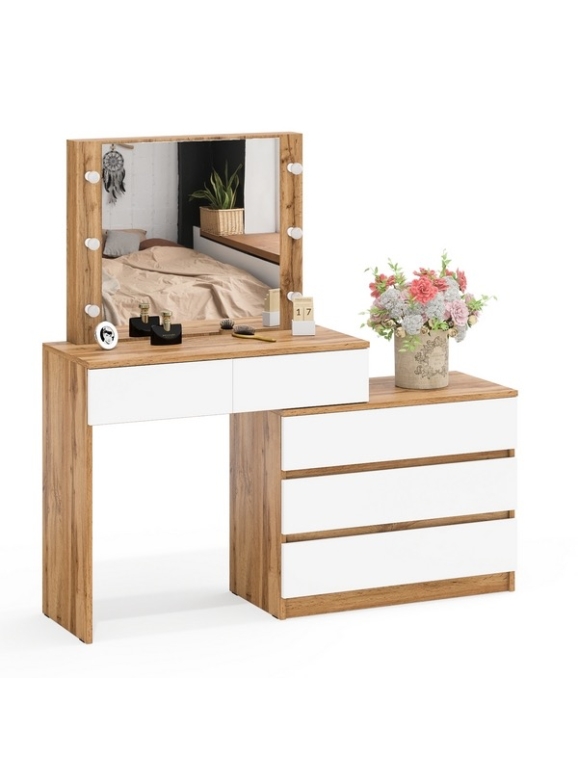 Стол косметический с подсветкой 110, цвет дуб вотан/белый, угловой